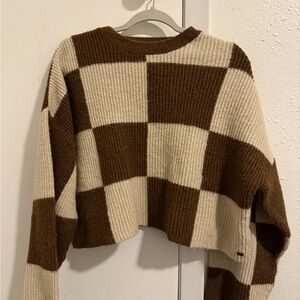 Brown and Cream Checkered Sweater